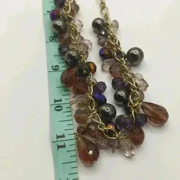 Ann Taylor 23" bib colla Necklace purple bronze gunmetal metallic beads amethyst - Picture 6 of 6